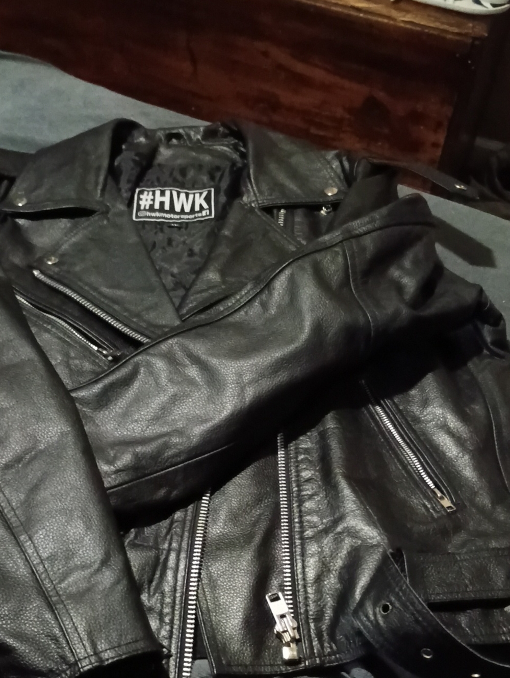 #HWK Black Leather Bomber Jacket for Men - Classic Moto Style